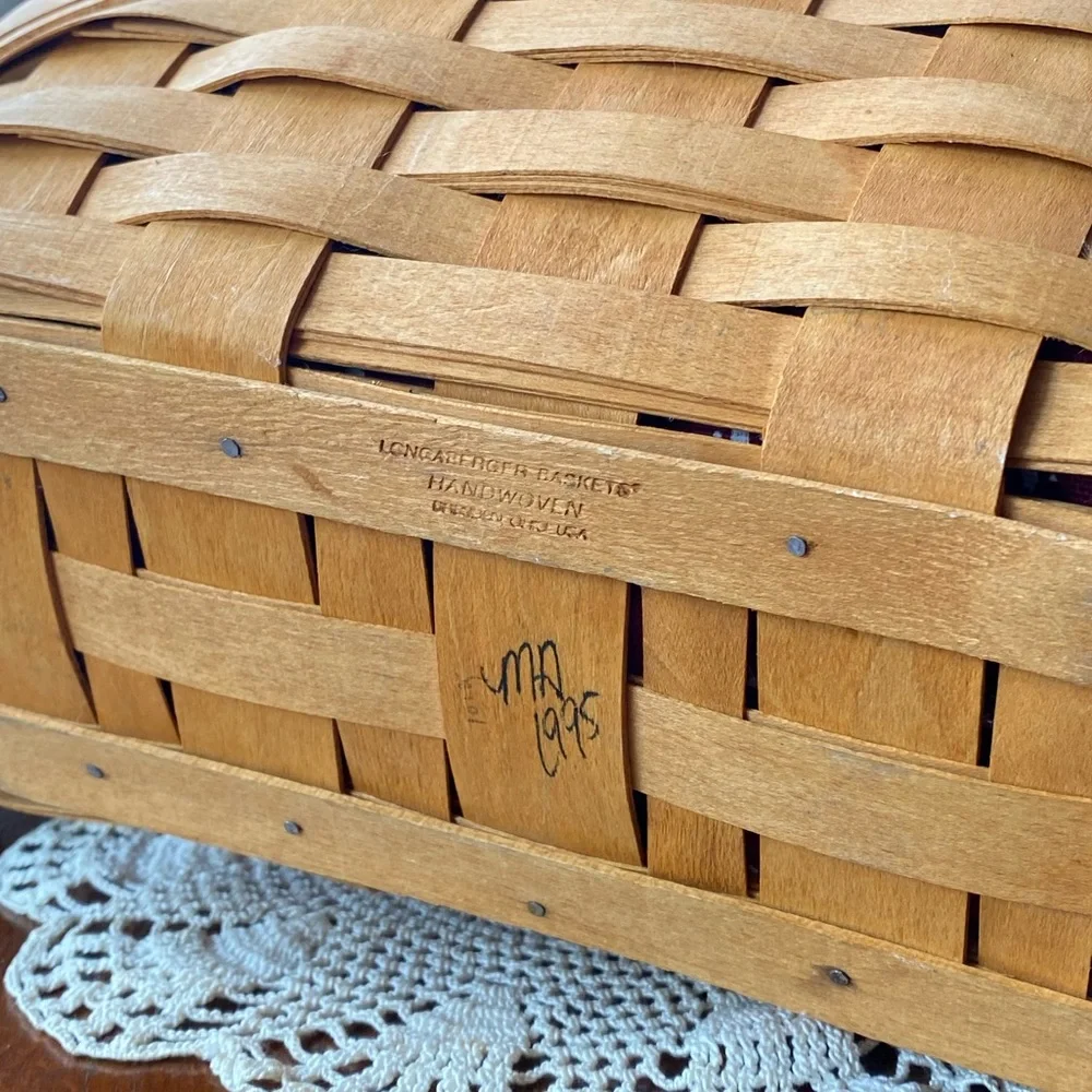 Longaberger Vintage Large Sleigh Basket Burgundy w/Plastic Liner Circa. 1995 EUC